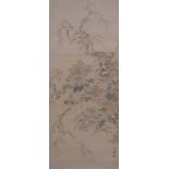 Chinese ink and watercolor on paper scroll - A hunting bird on tree, Attributed to Huang Binhong,