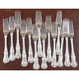 Fourteen assorted Kings pattern silver forks, including eight Victorian examples by Chawner & Co.