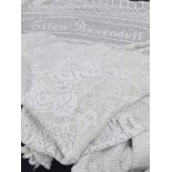 Good Victorian crochet work bedspread, signed Ellen Baxendell