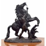 After Guillaume Coustou - good large bronze Marley horse and groom, 22" high