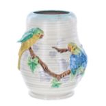Clarice Cliff Newport Pottery 'Budgerigar' vase, 8.25" high