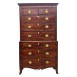 Georgian mahogany chest on chest, the moulded key corniche over another section of two short with