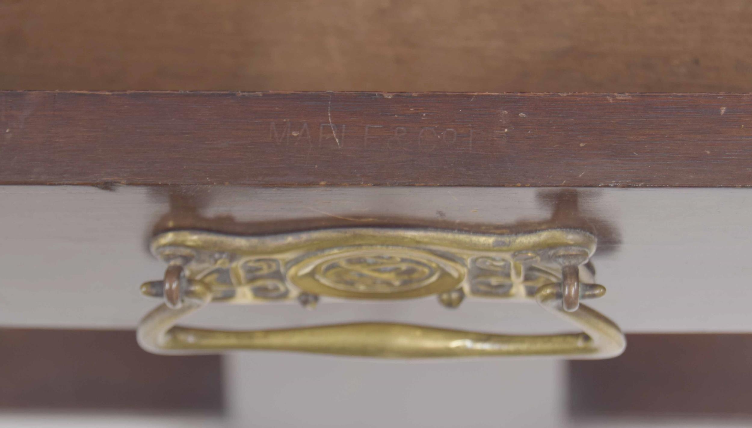 Arts & Crafts mahogany hall stand stamped Maple & Co., with brass rails aside a central slim - Image 4 of 4