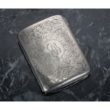 Victorian silver engraved cigarette case, the cover foliate engraved with a monogrammed cartouche,