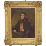 English School (19th century) - Portrait of a gentleman seated in a chair holding a document in