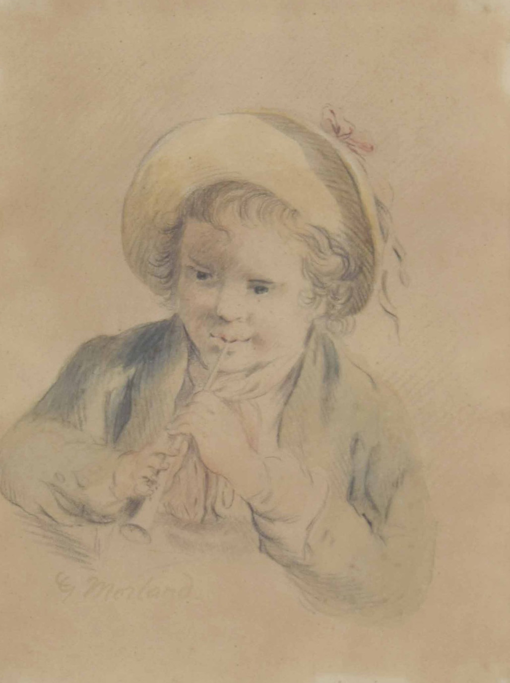 Circle of George Morland (1763-1804) - study of a boy, head and shoulders playing a musical - Image 2 of 2