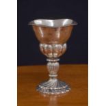 George V silver goblet, with a wavy cast rim over a half lobed bowl and raised on a twist lobed