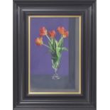 Tobias (Toby) Harrison (b.1950) - still life of tulips in a glass contained within a niche signed