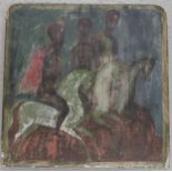 Adam Niemczyc (20th/21st century) - 'Amazonki' three figures on horseback, inscribed with the