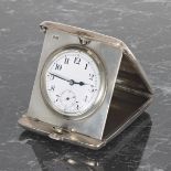 George V silver folding travel desk watch, maker Wilsdorf & Davis, London 1911, 2.75" x 2.25" when