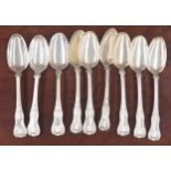 Nine assorted Georgian and Victorian Kings pattern silver table spoons, including four by