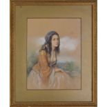 Italian School (19th century) - figurative study of a young girl seated upon a balcony wearing a