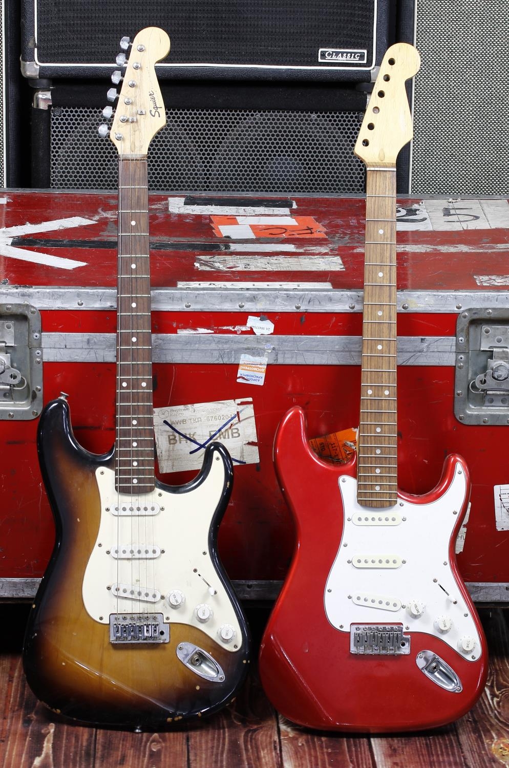 Squier by Fender Bullet Strat electric guitar; together with another S Type electric guitar in