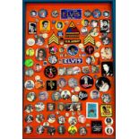 Elvis Presley - Framed and glazed montage of vintage Elvis badges, 48" x 26"  *From the Todd