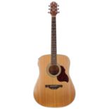 2002 Crafter D-6 EQ electro-acoustic guitar, made in Korea, ser. no. 02xxxx65; Body: natural finish;