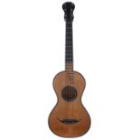Antique French guitar by and branded 'Petit Jean Laine, Mirecourt' to the inner back ; Back and