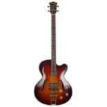 1960s Hofner President bass guitar, made in Germany; Body: sunburst finish, refinished, heavy