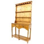 Tony Zemaitis - a pitch pine dresser, the three tier panel back delft rack over two short drawers