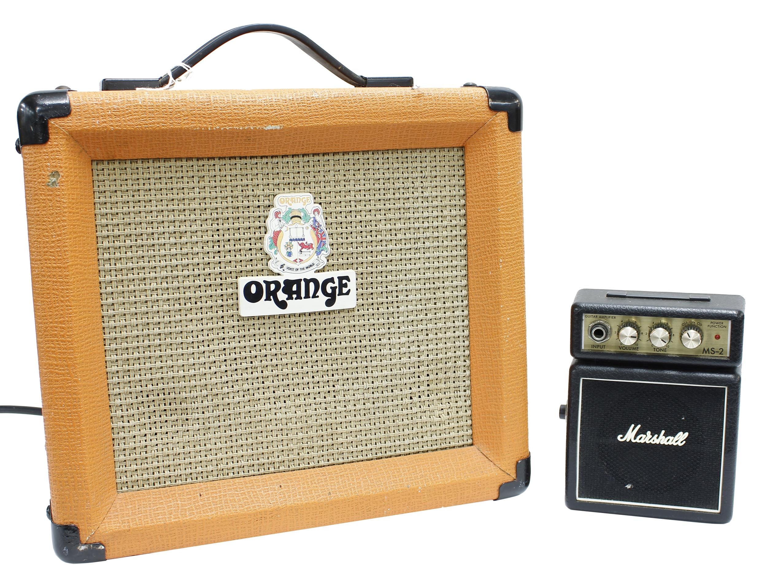 Orange Crush 10 guitar amplifier; together with a Marshall MS-2 mini guitar amplifier (2)