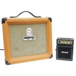 Orange Crush 10 guitar amplifier; together with a Marshall MS-2 mini guitar amplifier (2)