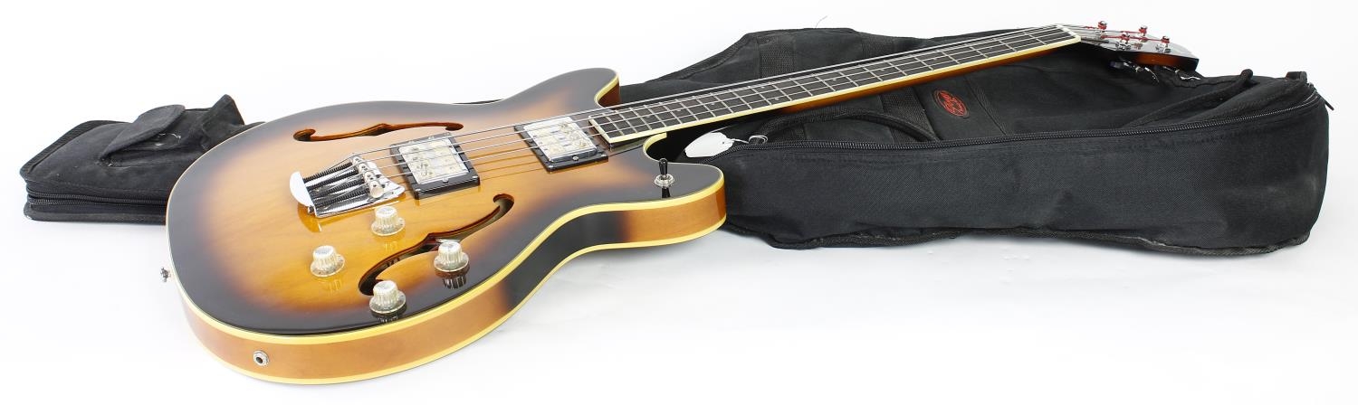 DeArmond by Guild Starfire semi-hollow body bass guitar, made in Korea; Body: sunburst finish; Neck: - Image 3 of 3