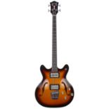 DeArmond by Guild Starfire semi-hollow body bass guitar, made in Korea; Body: sunburst finish; Neck: