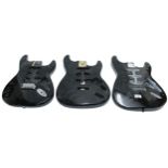 Three Strat type guitar bodies for projects, all with distressed black finish (3)