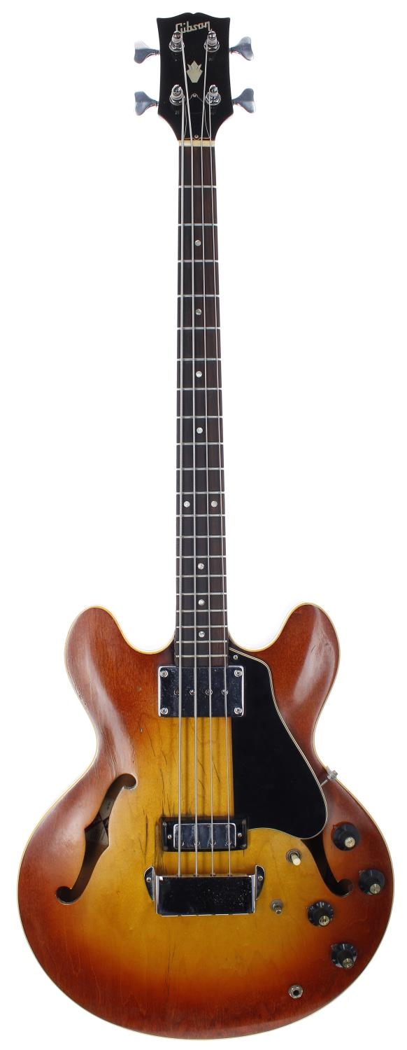 1971 Gibson EB-2D bass guitar, made in USA, ser. no. 6xxxx5; Body: amber burst finish, lacquer