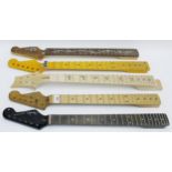 Four various Strat style guitar necks, including one scalloped with locking nut; together with a PRS