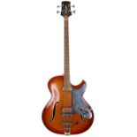 1960s Framus Star Bass 5/150 hollow body bass guitar, made in Germany; Body: brown shade finish,