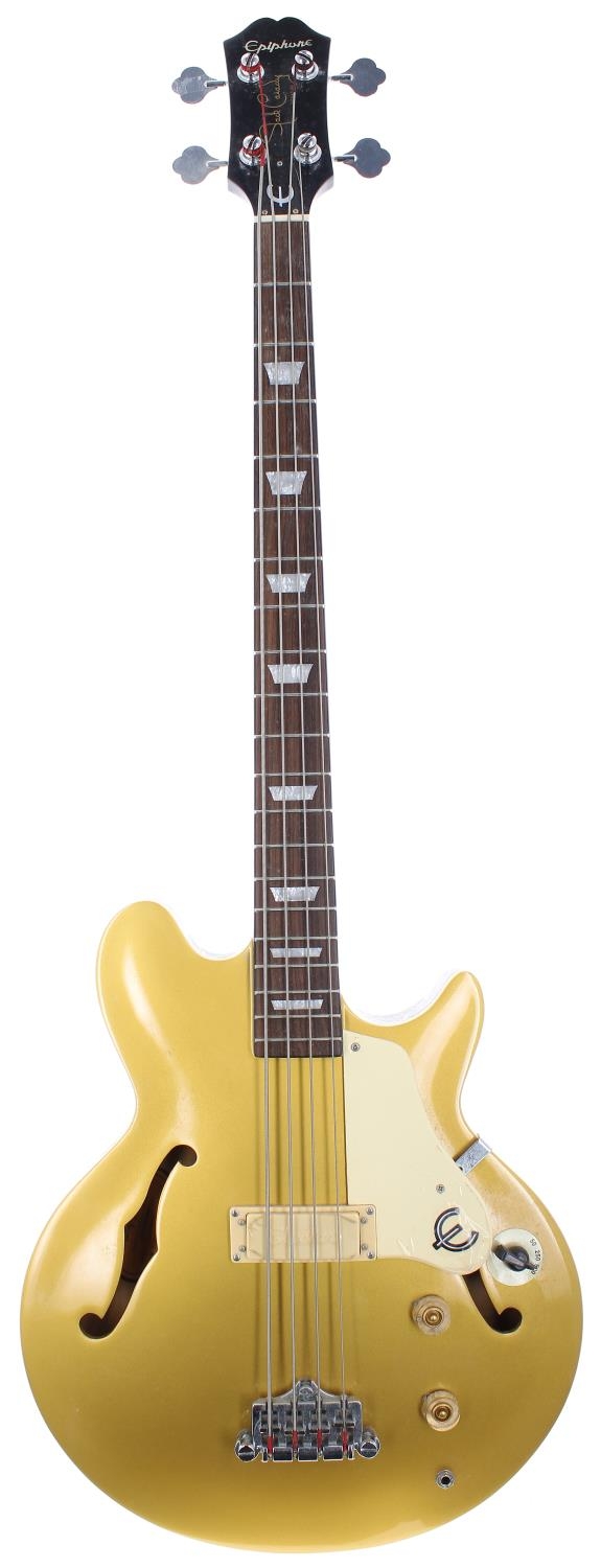 2004 Epiphone Jack Casady semi-hollow body bass guitar, made in Korea; Body: gold top finish top