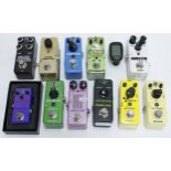 Eleven various mini guitar pedals to include a Mooer Funky Monkey auto wah, a Donner Yellow Fool,