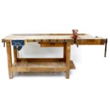Tony Zemaitis - a large vintage workbench, fitted with a Record 52.5 vice clamp and a Record 74