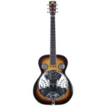 Regal round neck resonator guitar; Body: sunburst finish, minor surface marks; Neck: good;