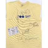 Kajagoogoo - an autographed 'Too Shy' T-shirt, glazed and framed with a ticket for Kajagoogoo and