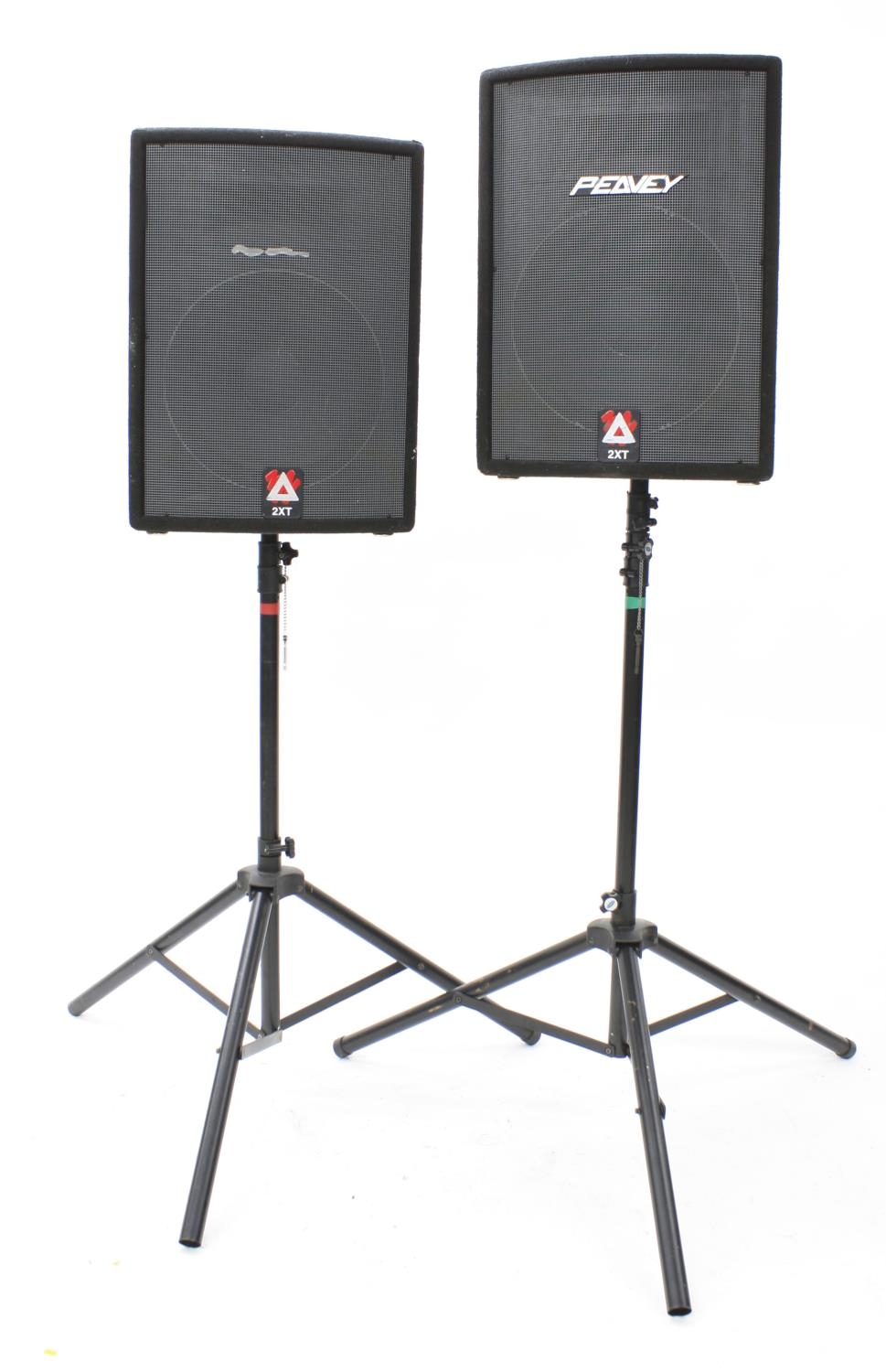 Pair of Peavey XT Series Hisys 2 XT PA speakers; together with a pair of Samil speaker stands