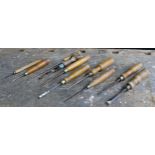 Tony Zemaitis - a selection of ten small wooden handled chisels and similar tools * A selection of