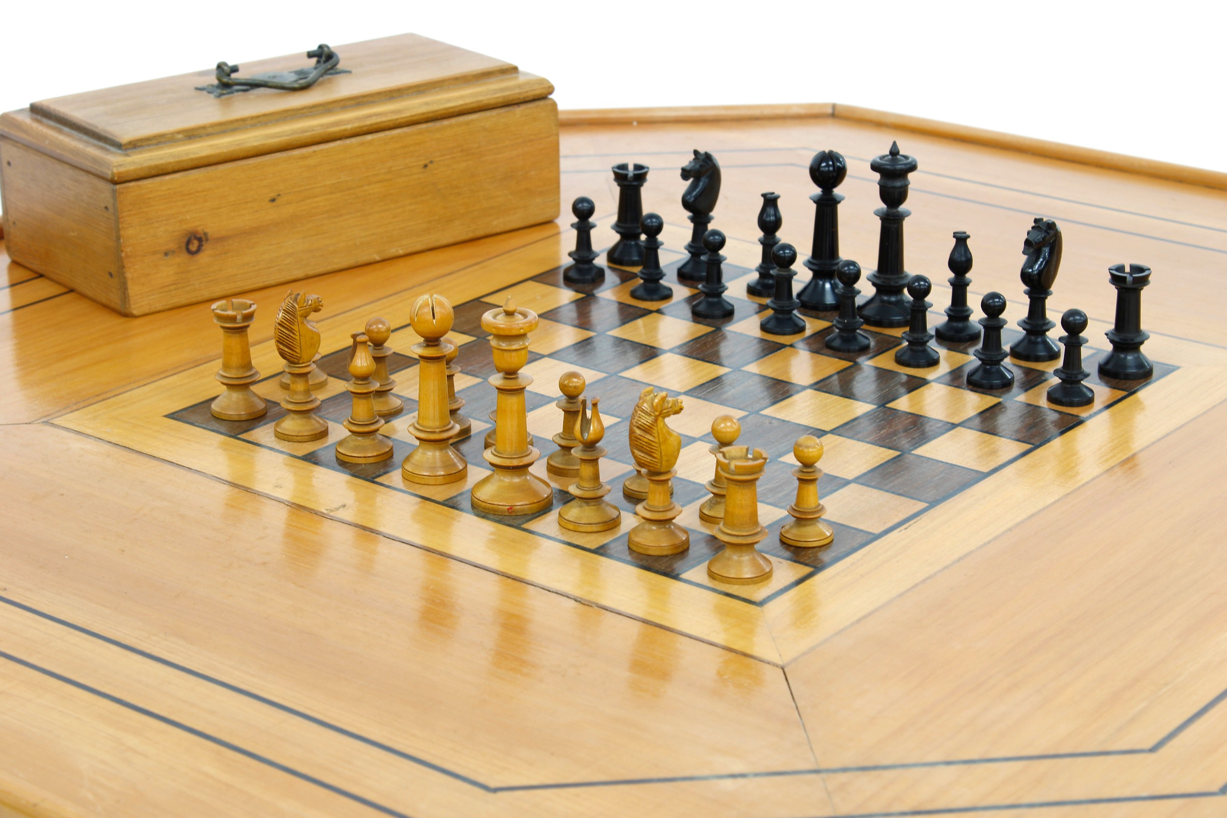 Tony Zemaitis - an octagonal two tier pine coffee table with chess board centre, 33.5" wide, 15" - Image 2 of 3