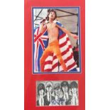 Mick Jagger - autographed display, signed in blue pen to a black and white caricature image of the