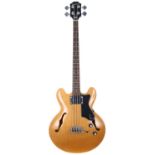 1996 Epiphone Rivoli semi-hollow body bass guitar, made in Korea; Body: natural finish; Neck: neck