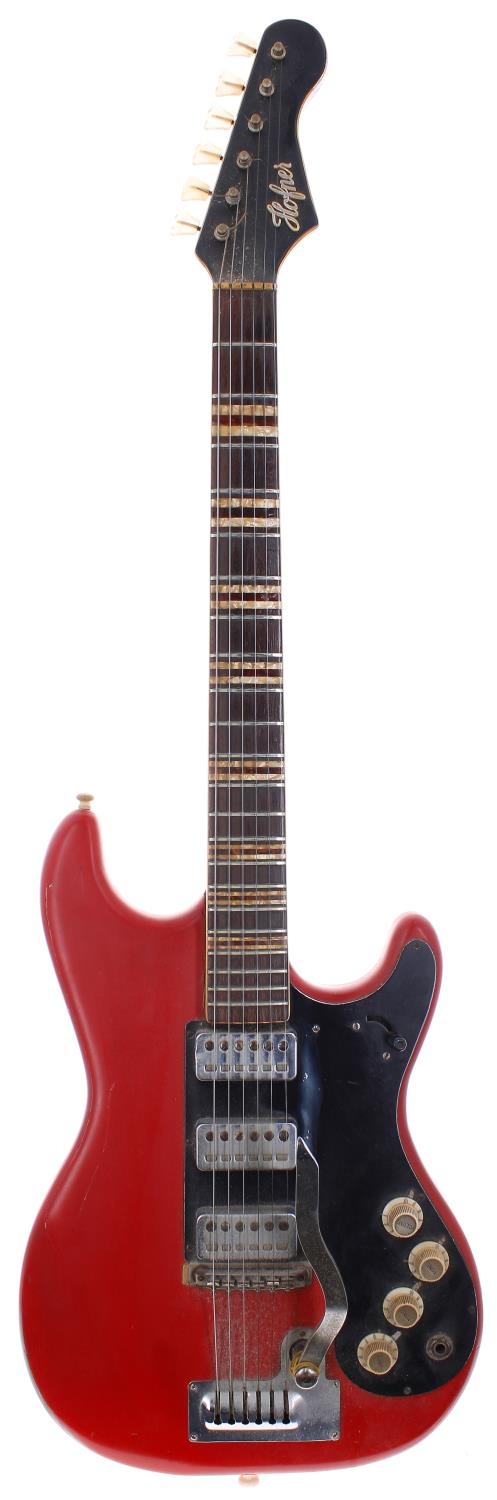 1960s Hofner Super Solid 3 electric guitar, made in Germany, ser. no. 2xx6; Body: red refinish (