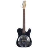 Sollophonic custom made Tele type electric resonator guitar; Body: black finish; Neck: maple;