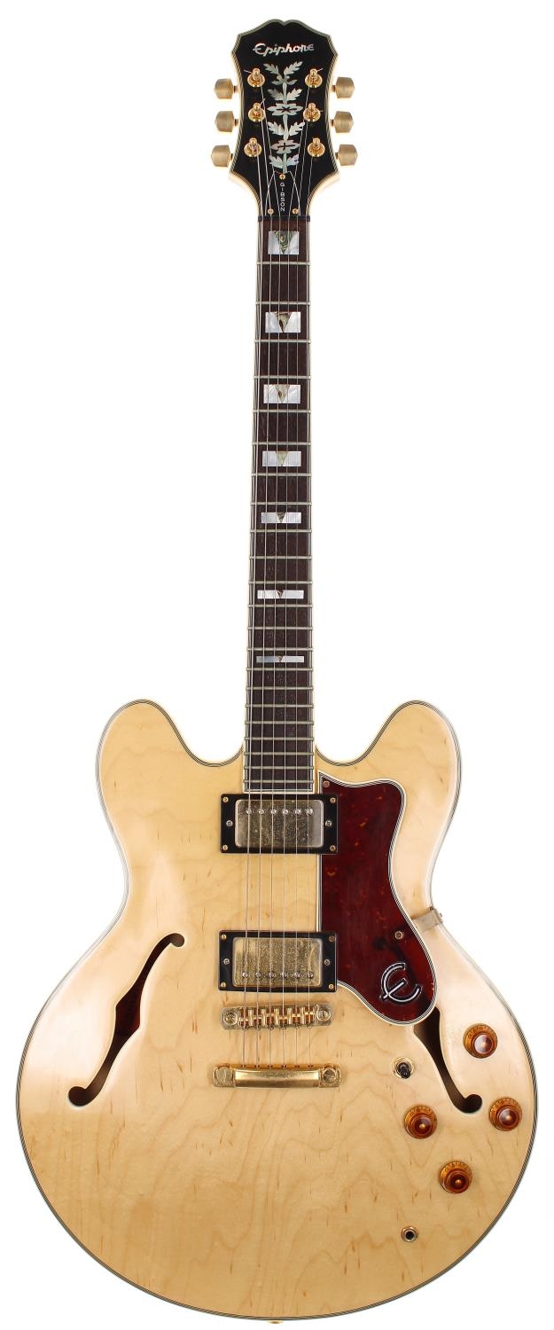 Epiphone Sheraton semi-hollow body electric guitar, made in Korea; Body: natural finish; Neck: