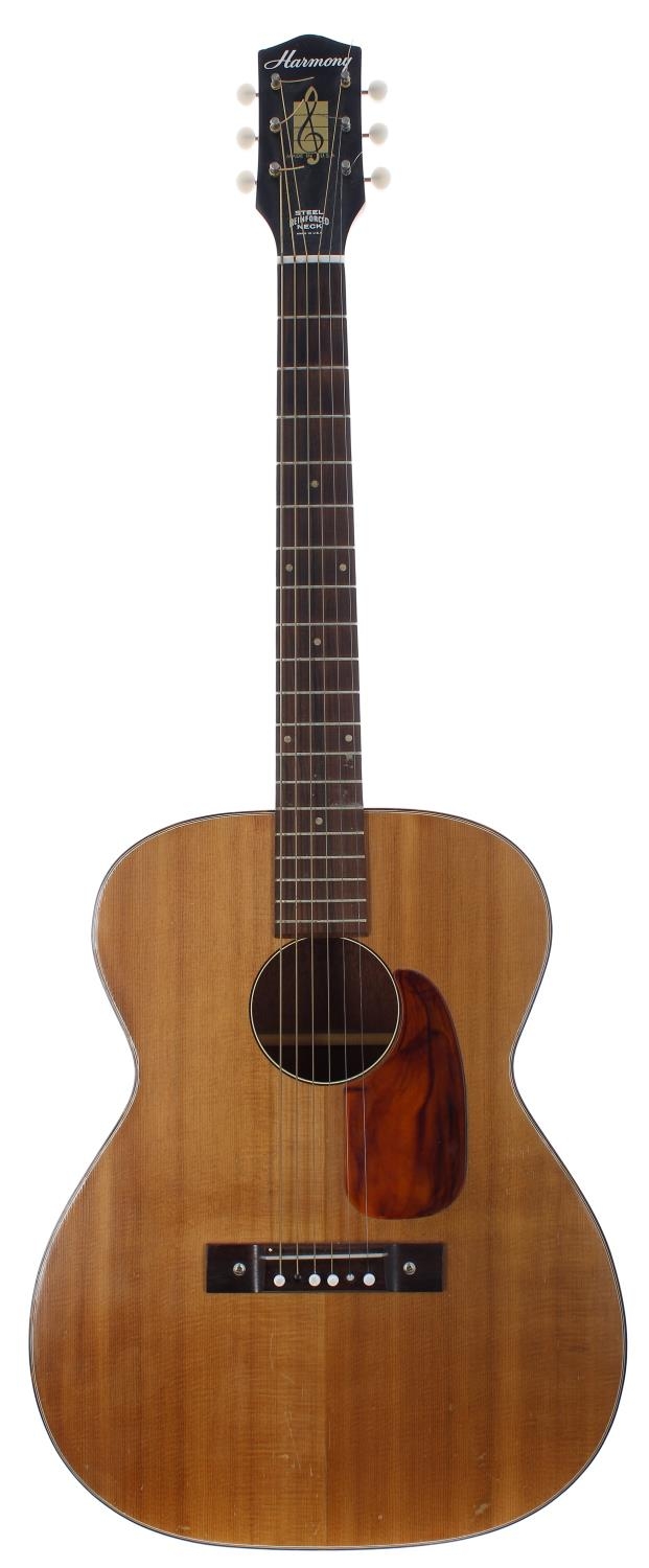 Harmony H162 acoustic guitar in need of some attention, made in USA; Back and sides: mahogany,