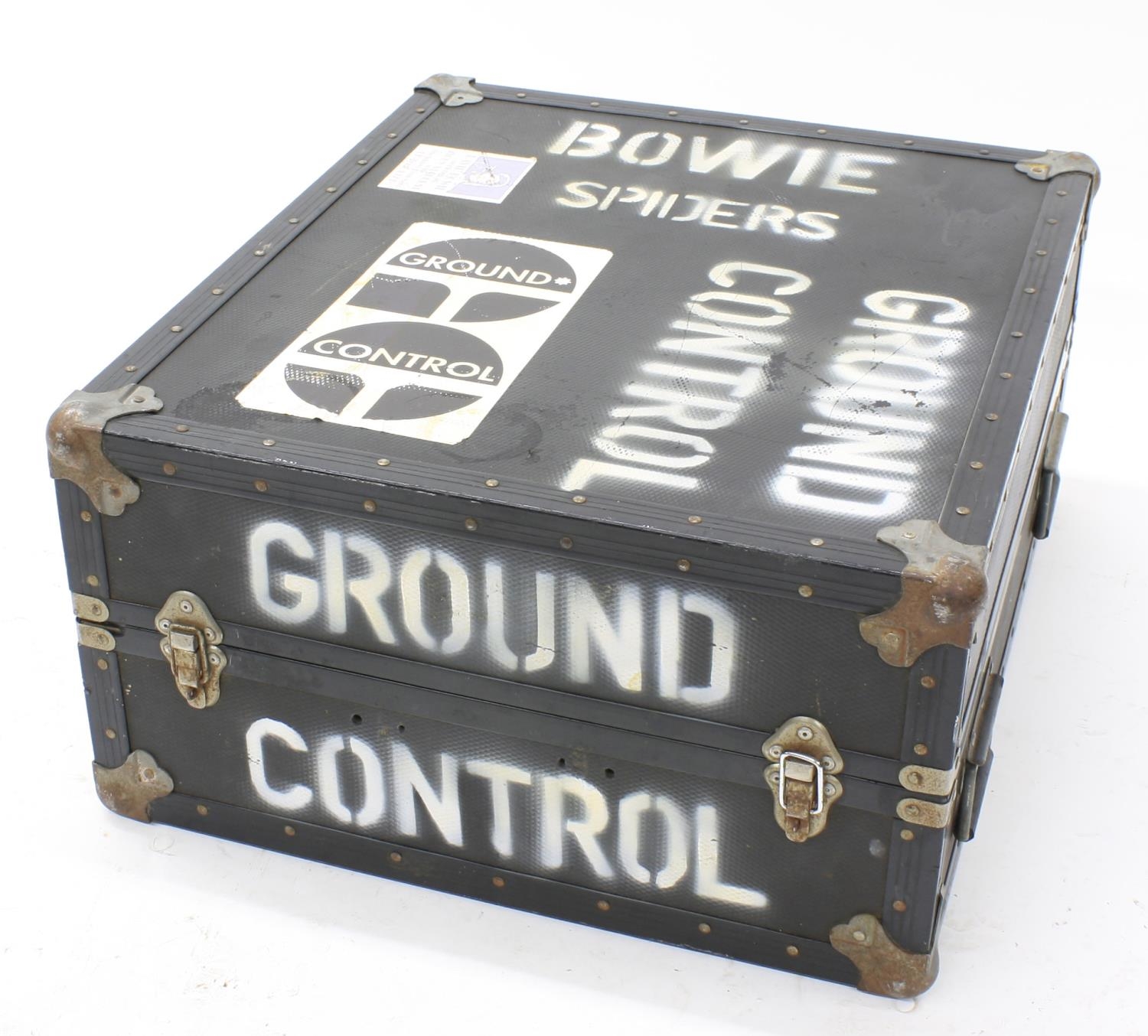 David Bowie - a heavy duty flight case, bearing 'Bowie', 'Spiders', 'Ground Control' stencils and