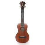 Contemporary ukulele by and labelled Mele, soft case