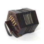Lachenal & Co three row Anglo concertina in C & G, with thirty bone buttons on pierced wooden