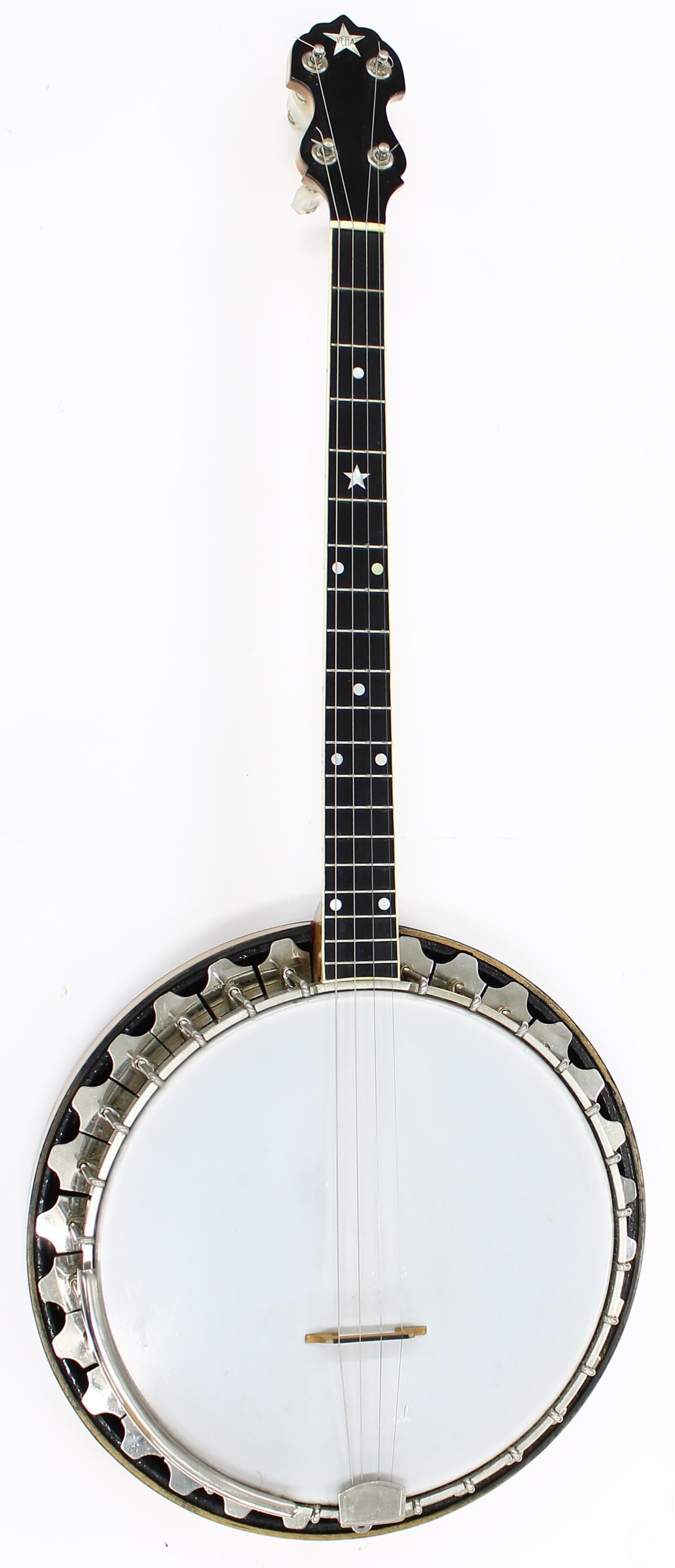 Vega Whyte Laydie style banjo, with faux tortoiseshell and inlaid segmented maple resonator, 11"