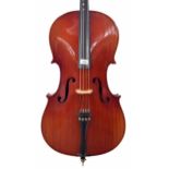 Contemporary three-quarter size German violoncello labelled Musima, 27", 68.70cm, bow, soft case