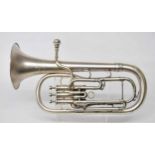 Boosey & Hawkes Imperial silver plated tenor horn, ser. no. 593739, mouthpiece, music clip and case